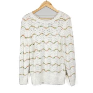 New Directions White Eyelash Striped Sweater